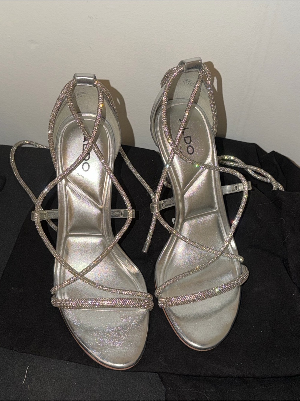 ALDO Rhinestone Lace-Up Heels – Silver